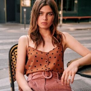 Sezane Polka Dot Spaghetti Strap Tank